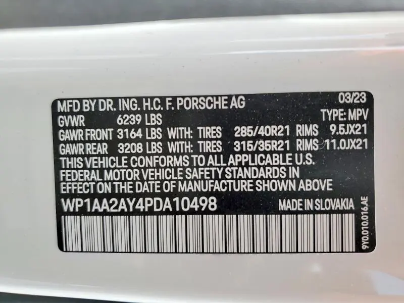 PORSCHE CAYENNE 2023 VIN WP1AA2AY4PDA10498