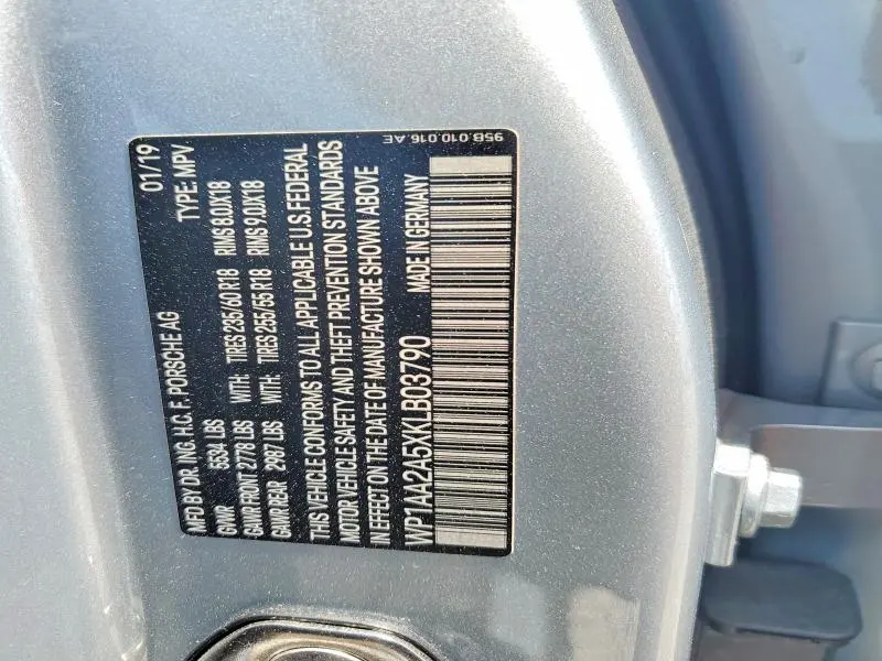 PORSCHE MACAN 2019 VIN WP1AA2A5XKLB03790
