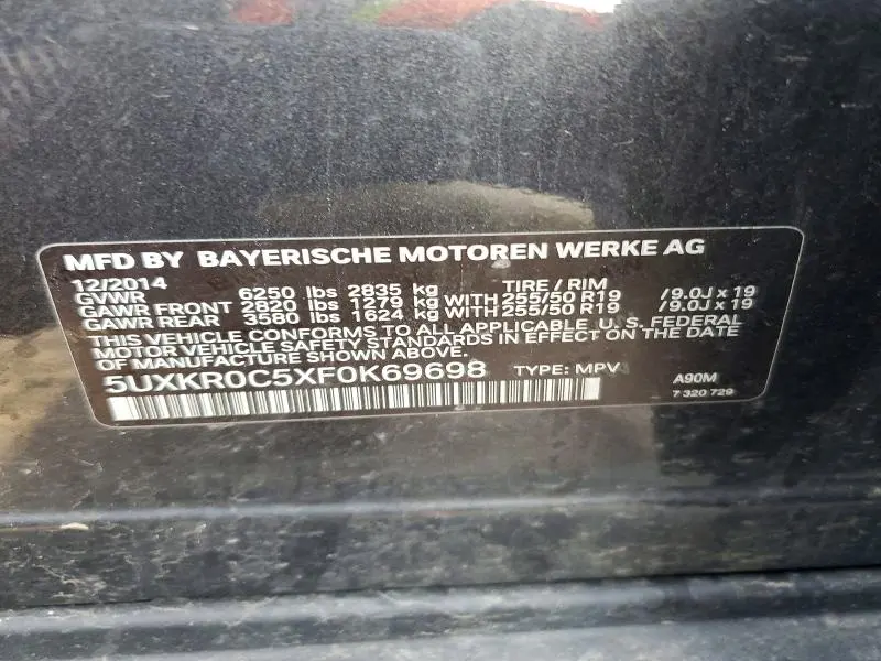 BMW X5 2015 VIN 5UXKR0C5XF0K69698