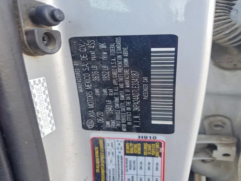KIA RIO 2020 VIN 3KPA24AD7LE334187