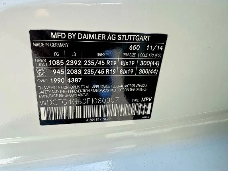 MERCEDES-BENZ GLA-CLASS 2015 VIN WDCTG4GB0FJ080307