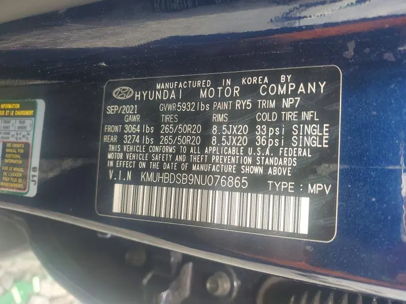 GENESIS GV80 2022 VIN KMUHBDSB9NU076865