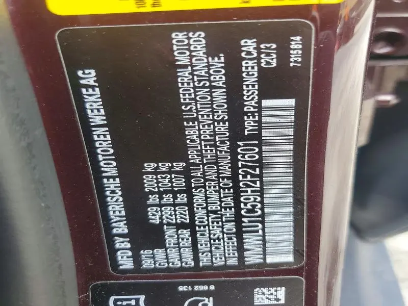 MINI COOPER 2017 VIN WMWLU1C59H2F27601