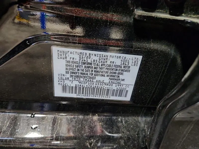 NISSAN SENTRA 2022 VIN 3N1AB8DV2NY234403