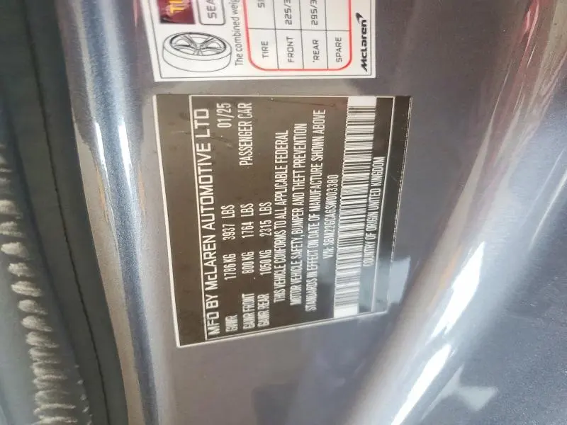 MCLAREN-AUTOMOTIVE ALL OTHER 2025 VIN SBM22GCA6SW003380
