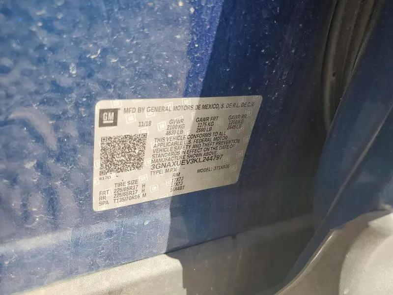 CHEVROLET EQUINOX 2019 VIN 3GNAXUEV3KL244797