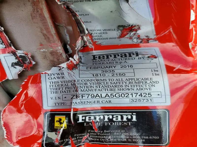 FERRARI ALL OTHER 2016 VIN ZFF79ALA5G0217425
