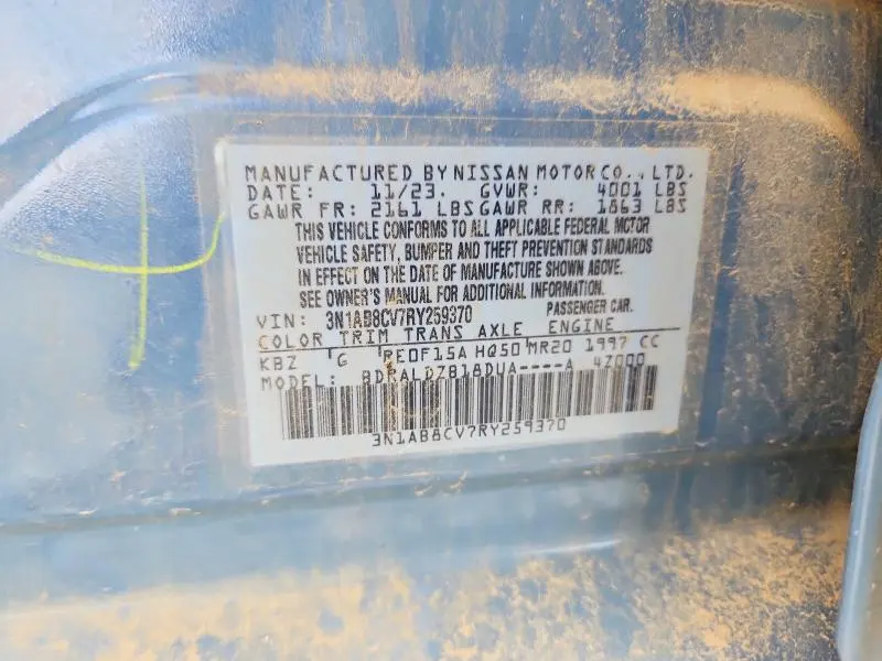 NISSAN SENTRA 2024 VIN 3N1AB8CV7RY259370