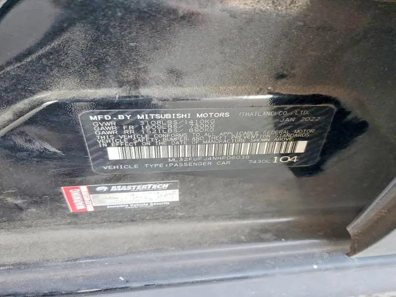 MITSUBISHI MIRAGE 2022 VIN ML32FUFJ4NHF06038