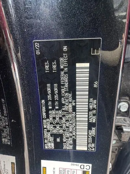 LEXUS NX 2022 VIN JTJADCAZ5N2001984