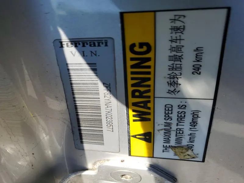 FERRARI ALL OTHER 2019 VIN ZFF82YNA7K0239577