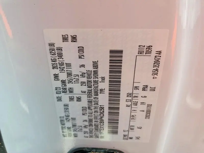 FORD F150 2023 VIN 1FTEX1CB9PKD82581