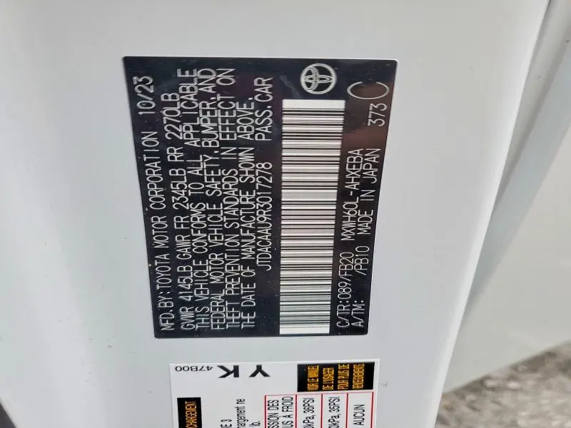 TOYOTA PRIUS 2024 VIN JTDACAAU9R3017278