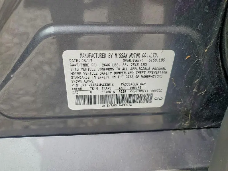 INFINITI Q50 2018 VIN JN1EV7AR4JM433914