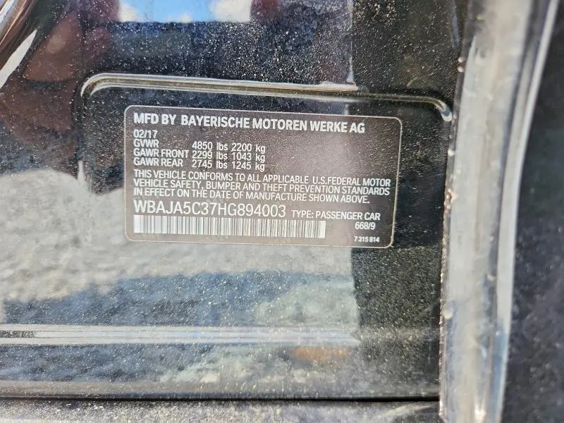 BMW 5 SERIES 2017 VIN WBAJA5C37HG894003