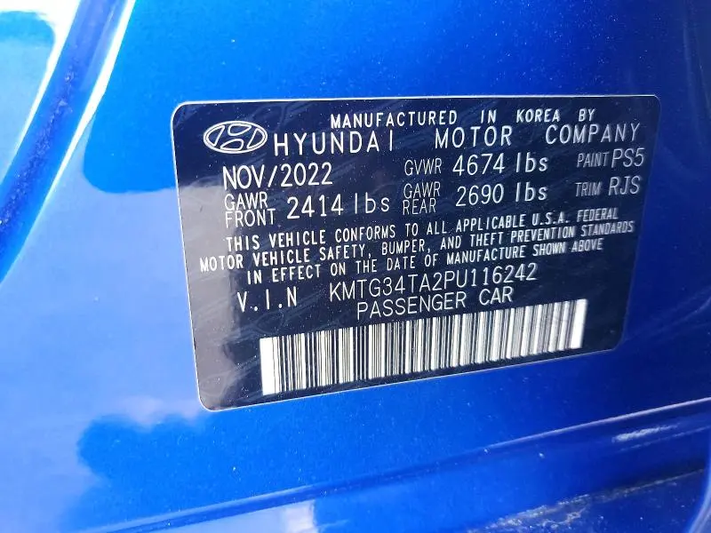 GENESIS G70 2023 VIN KMTG34TA2PU116242