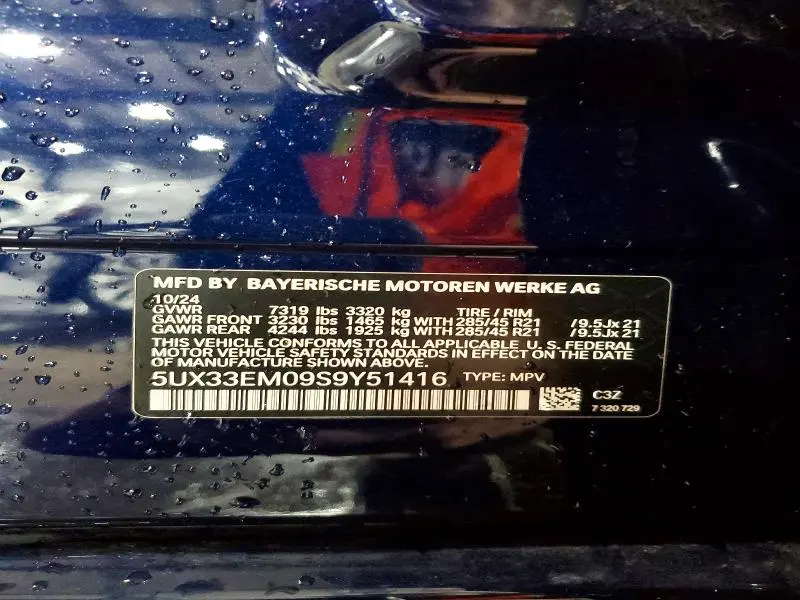 BMW X7 2025 VIN 5UX33EM09S9Y51416
