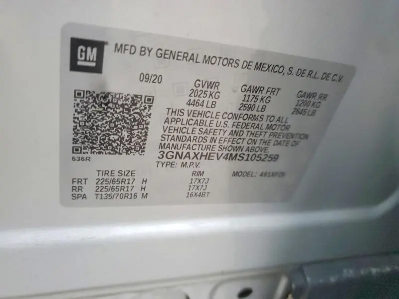 CHEVROLET EQUINOX 2021 VIN 3GNAXHEV4MS105259