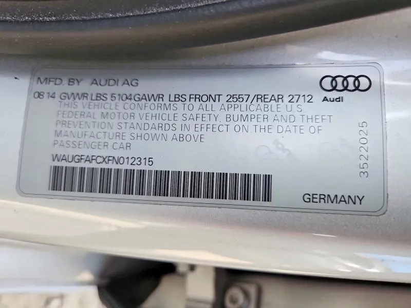 AUDI A6 2015 VIN WAUGFAFCXFN012315