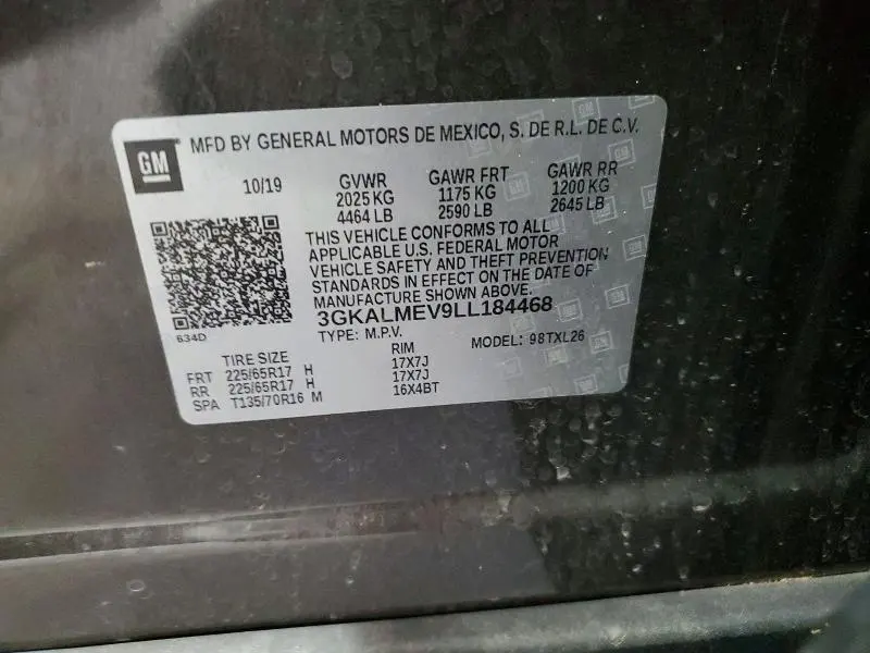 GMC TERRAIN 2020 VIN 3GKALMEV9LL184468