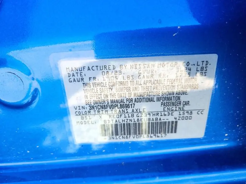 NISSAN VERSA 2023 VIN 3N1CN8FV0PL869617