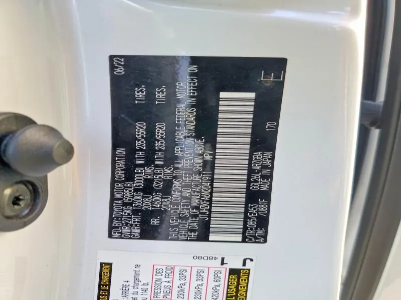 LEXUS RX350 2022 VIN JTJHZKFA6N2041911