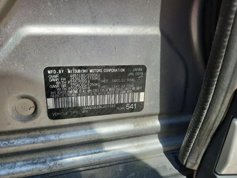 MITSUBISHI OUTLANDER 2019 VIN JA4AD3A35KJ001283
