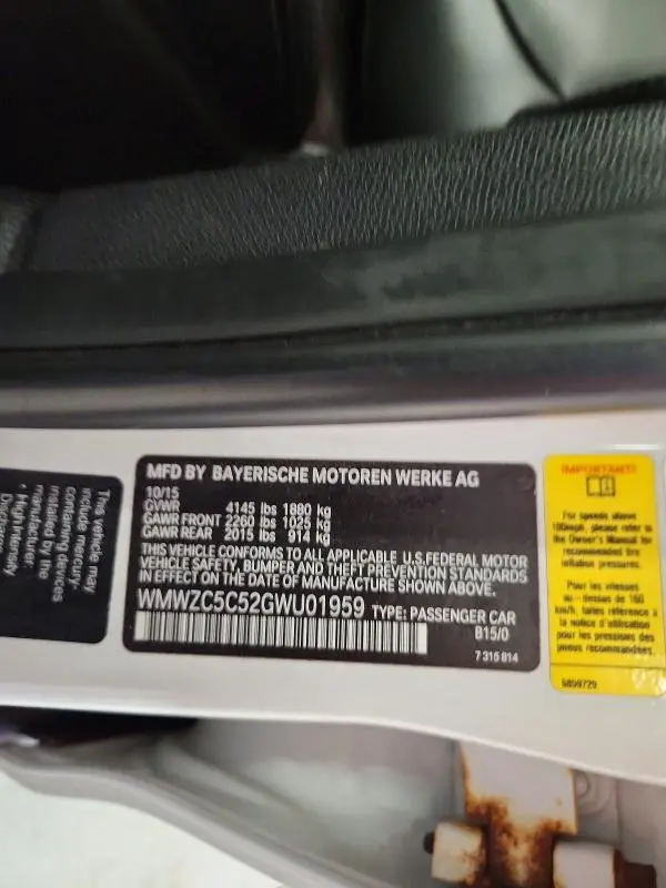 MINI COOPER 2016 VIN WMWZC5C52GWU01959