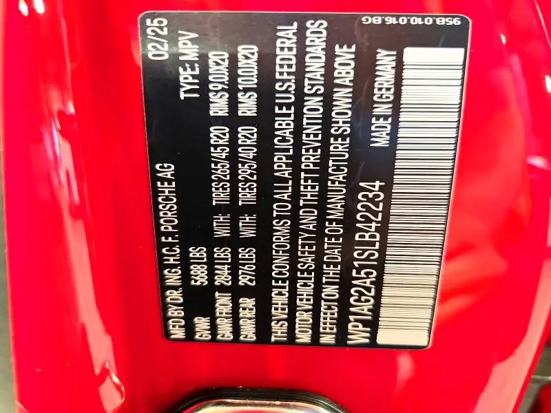 PORSCHE MACAN 2025 VIN WP1AG2A51SLB42234