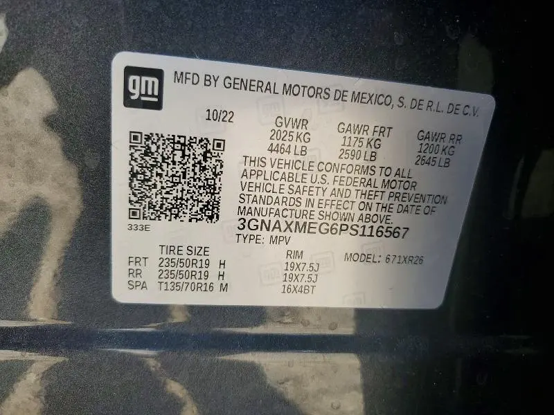 CHEVROLET EQUINOX 2023 VIN 3GNAXMEG6PS116567