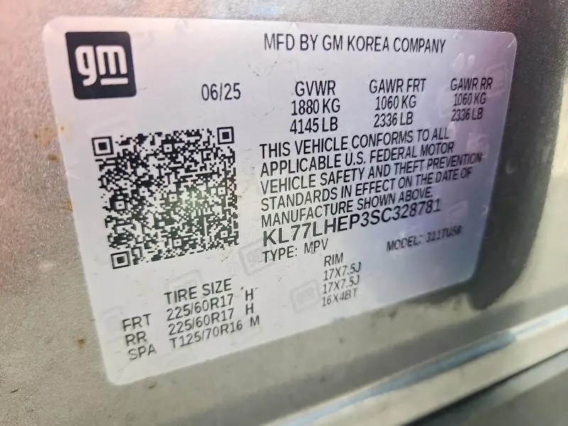 CHEVROLET TRAX 2025 VIN KL77LHEP3SC328781