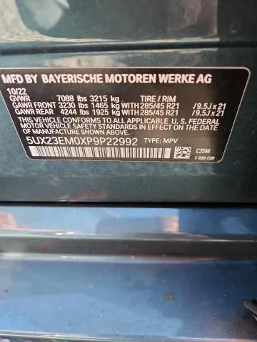 BMW X7 2023 VIN 5UX23EM0XP9P22992