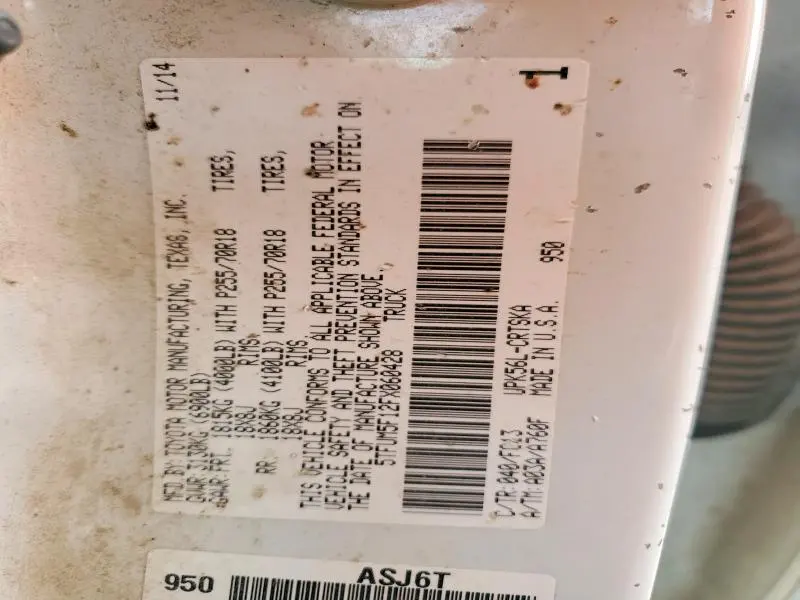 TOYOTA TUNDRA 2015 VIN 5TFUM5F12FX060428