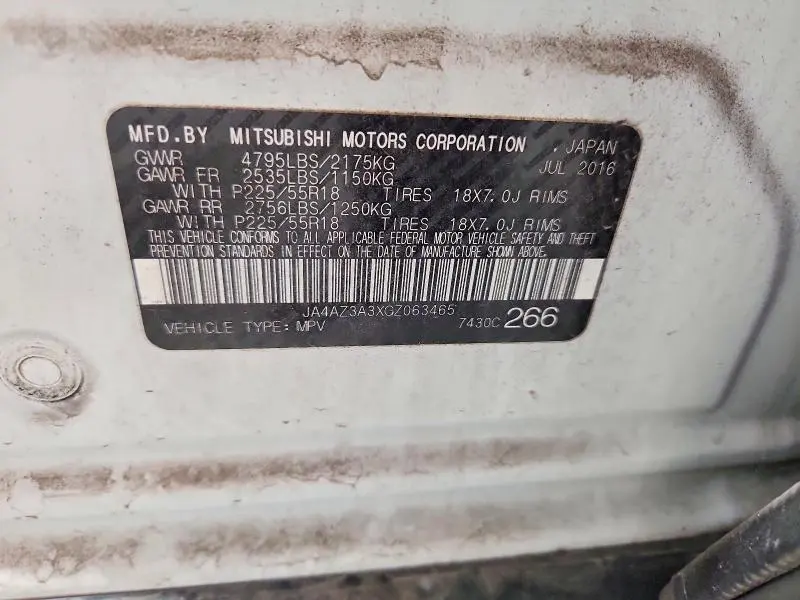 MITSUBISHI OUTLANDER 2016 VIN JA4AZ3A3XGZ063465
