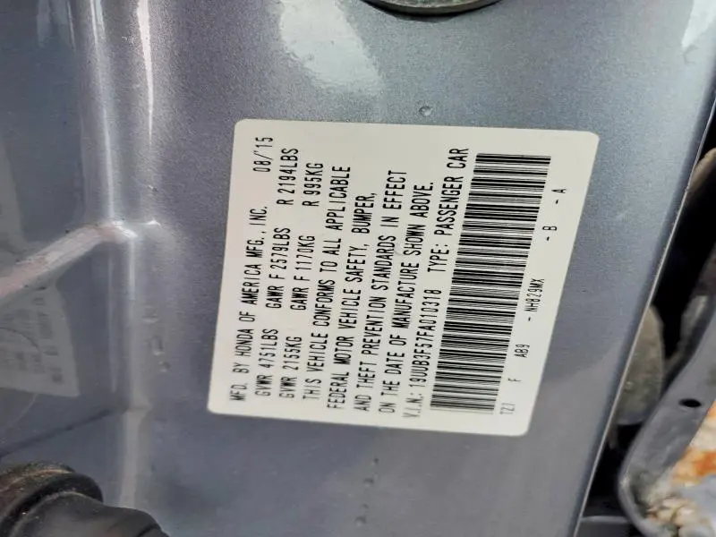 ACURA TLX 2015 VIN 19UUB3F57FA010318