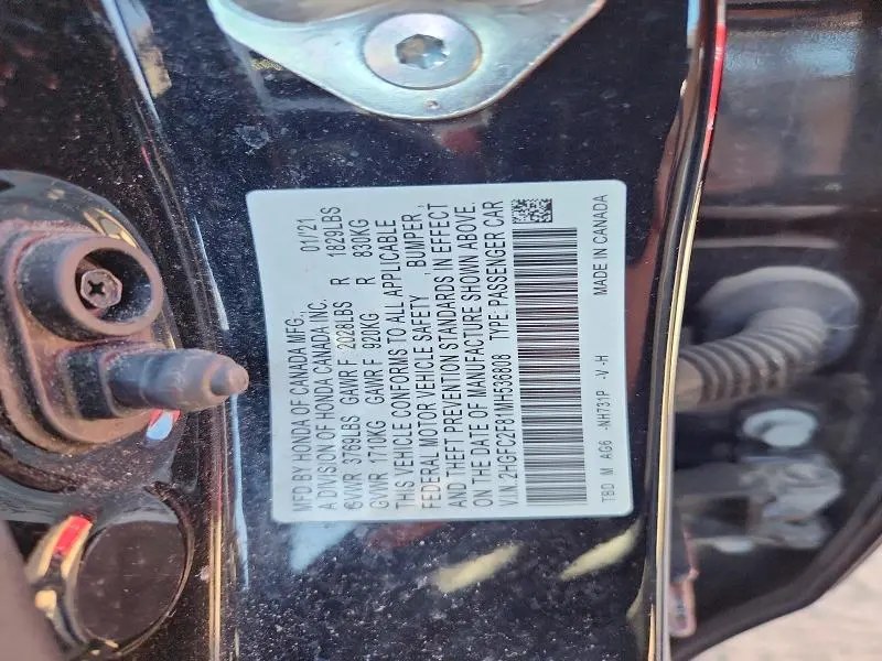 HONDA CIVIC 2021 VIN 2HGFC2F81MH536808