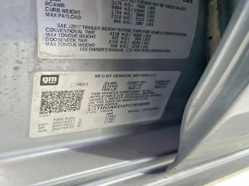 GMC SIERRA 2023 VIN 1GTRUAED1PZ303095
