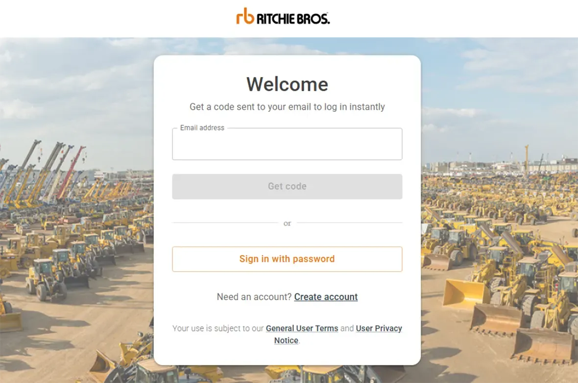 Форма регистрации на Ritchie Bros